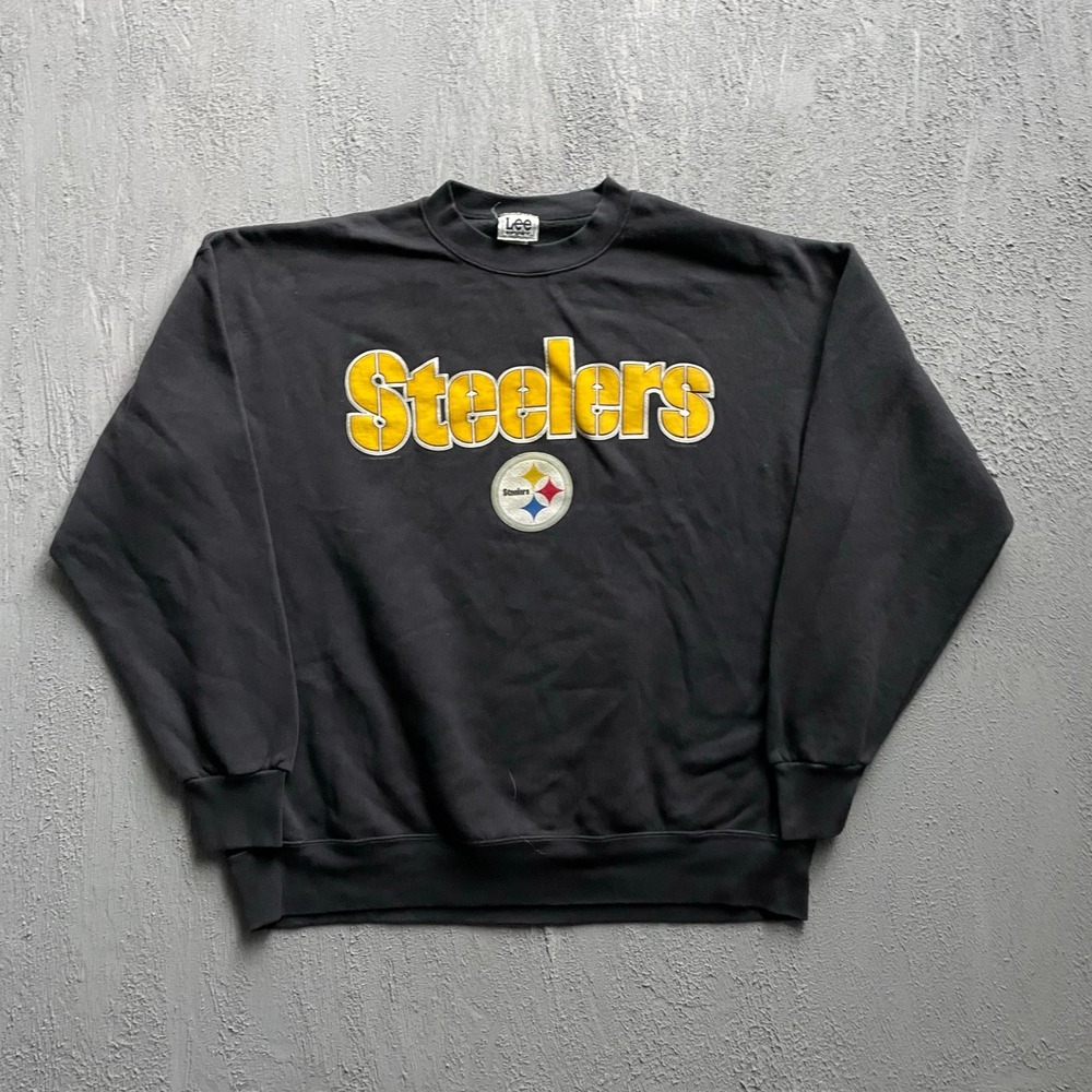Vintage NFL Pittsburgh Steelers Sweatshirt Men XL Black 90s Lee Sport